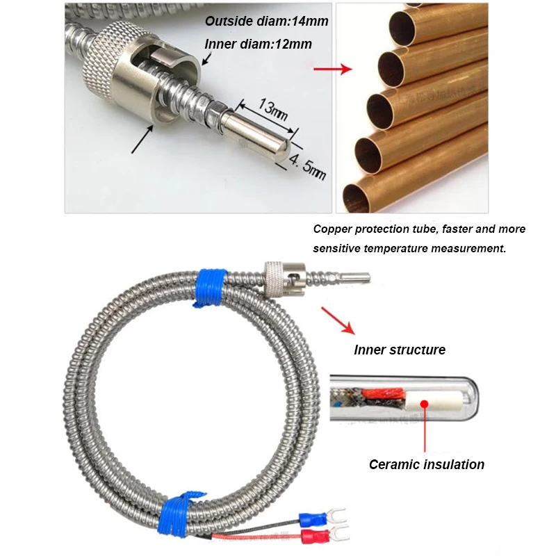 1PC K J PT100 Type Reinforced Clamp Spring Thermocouple Adjustable Temperature Sensor Probe of Injection Molding Machine 0~600℃