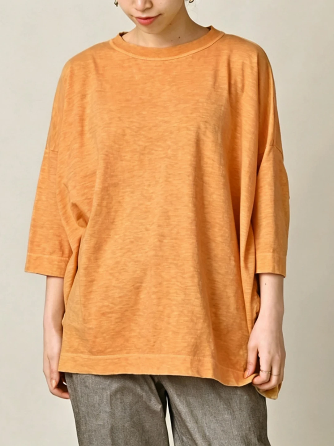 Autumn New Style Japanese round Neck Embroidery Retro Comfortable Breathable Washed  Bamboo Cotton Seven Sleeve T-shirt