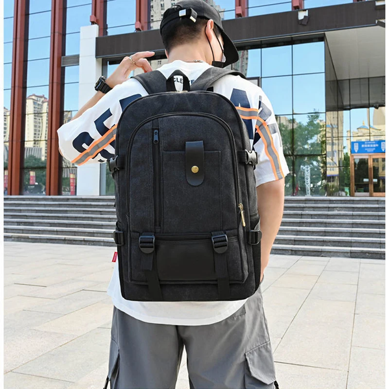 Mochila informal de acampada para hombre, bolsa para ordenador portátil, senderismo, de gran capacidad, de viaje, de lona, a la moda, para jóvenes,