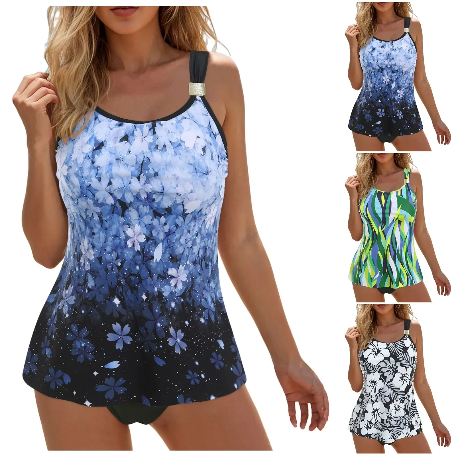 Conjunto de biquíni feminino de cintura alta tankini maiôs para mulher 2 peças trajes de banho topos com boyshorts solto strój kąparielowy damski