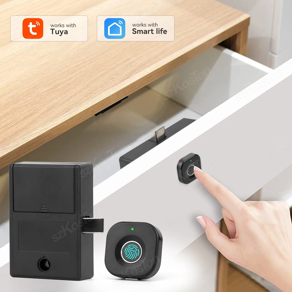 Tuya Smart Lock Cabinet Drawer Biometric Fingerprint Lock Smart Home Digital Electronic Lock APP Unlock Security Protection