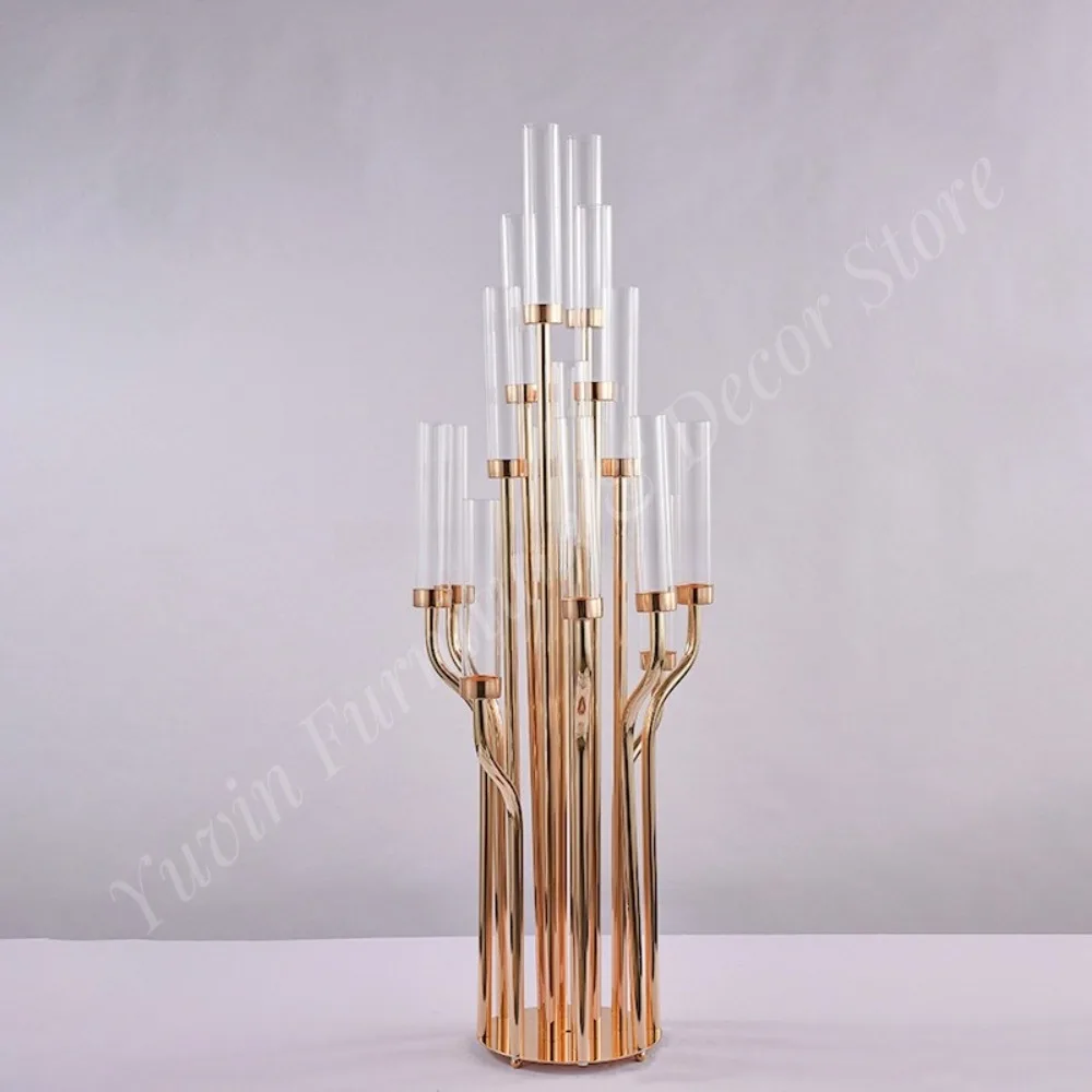 16 Arms Candelabra Metal Gold Wedding Candlestick Tall Glass Candle Holder Centerpieces Stand for Wedding Table