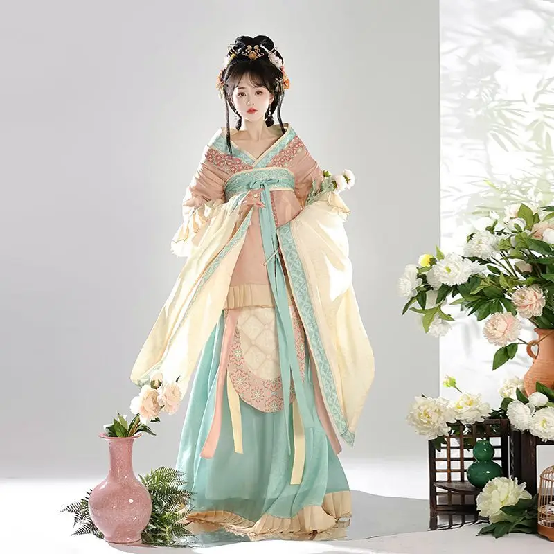 

Ancient Times Clothes Ancient Chinese Costume Spring And Autumn Printing Wei Jin And Sui Dynasties Improved Hanfu Red Pink Suit