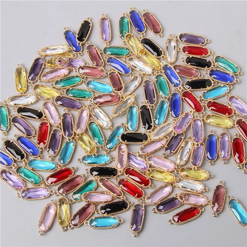 10pcs Oval Glass Connector Pendant Charm for Making Necklace Earrings Bracelet Finding DIY Jewelry 7X20mm Accessories Wholesale