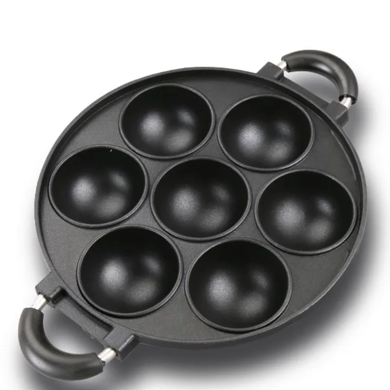 7 Hole Cooking Cake Pan Cast Iron Omelette Pan Non-Stick Cooking Pot Breakfast Egg Cooker Cake Mold Kitchen Cookware Kitchenware