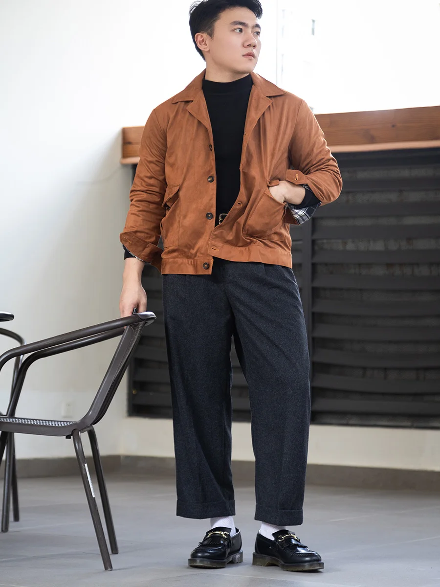 

2025 Fall Men's Earth-Tone Suede Jacket A2 Flight Jacket American Vintage Top Old Money Style