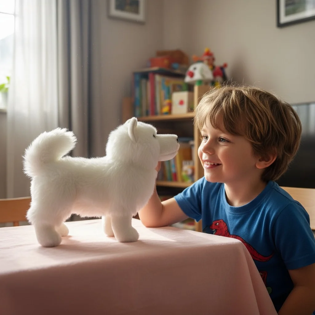 Realistic Samoyed Plush Toy Lifelike Stuffed Dog Doll Soft Hugging Toy for Kids Birthday Christmas Gift