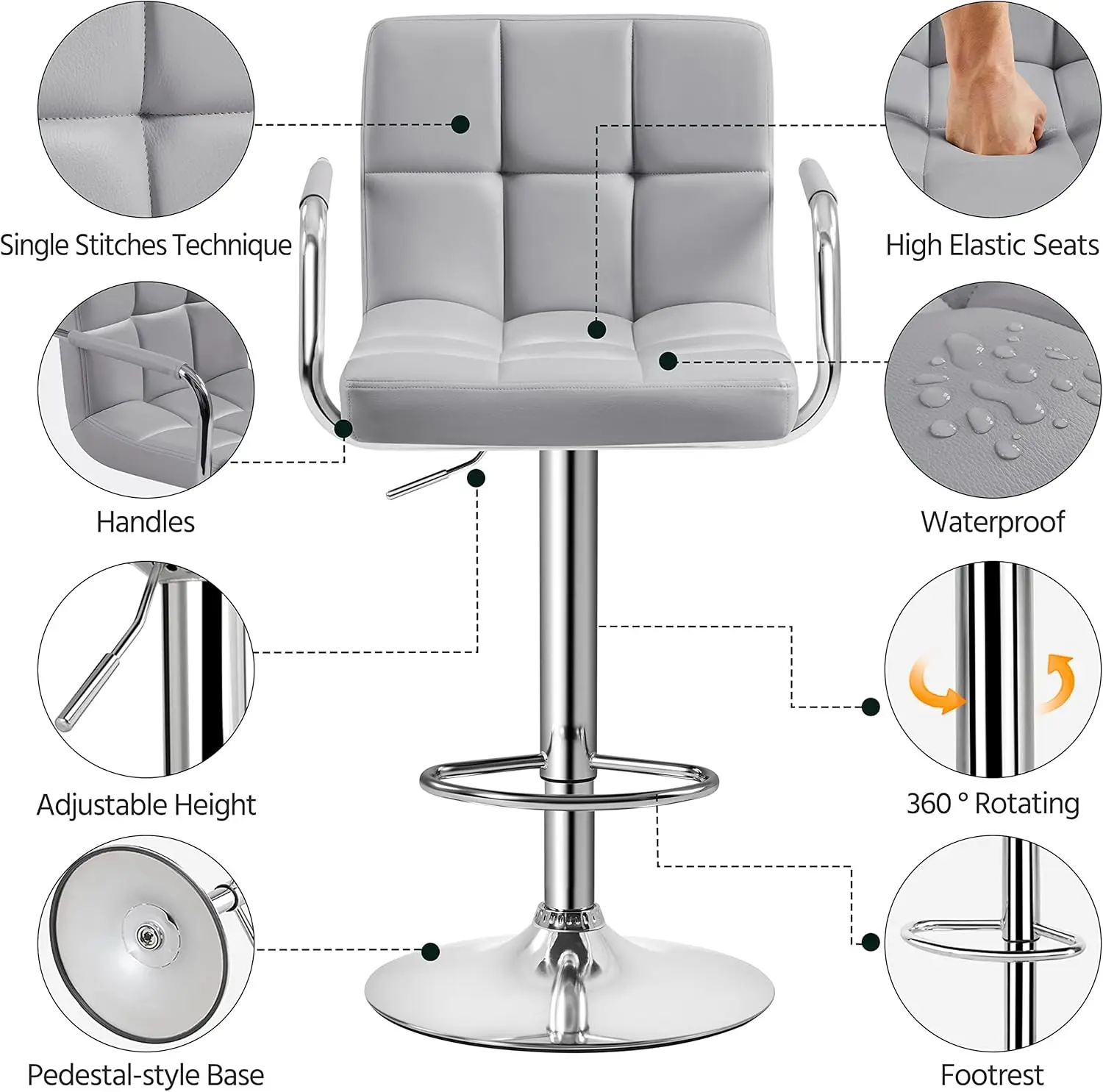 Bart Stools Set of 4, PU Leather Adjustable Barstools with Armrest, Counter Height Stool Chairs with Thickened Seat Cu