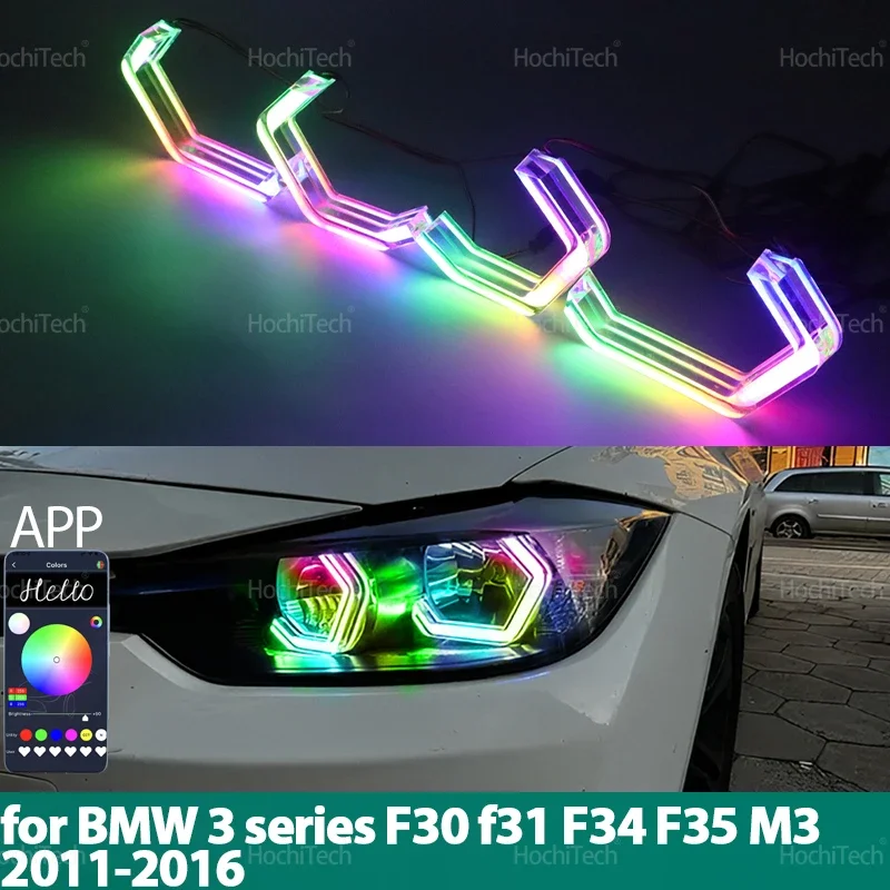 

For BMW 3 Series F30 F31 F34 F35 M3 2011-16 Flowing multi-colored Ring Angel Eyes RGB M4 Style LED App control turn signal light