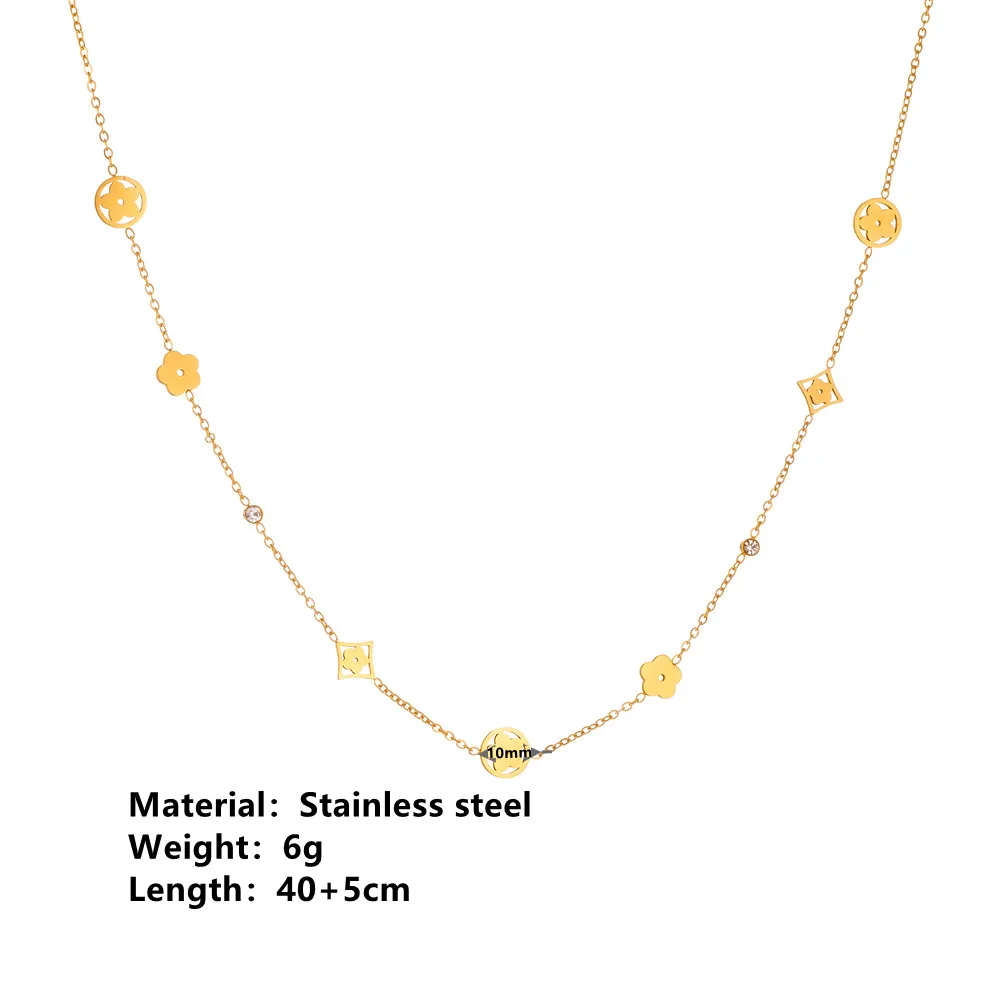 titanium steel five Clover necklace jewelry Stainless Steel waterproof Double Layer Clove Gold Plated necklace and bracelet set