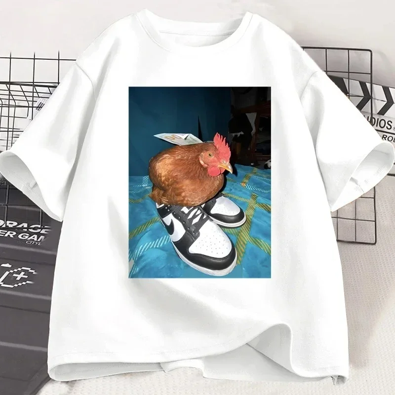 Camiseta Harajuku de manga a la moda, ropa de calle con pollo desgastado, camiseta de mujer con pollo con zapatos, camisetas estampadas, ropa de calle
