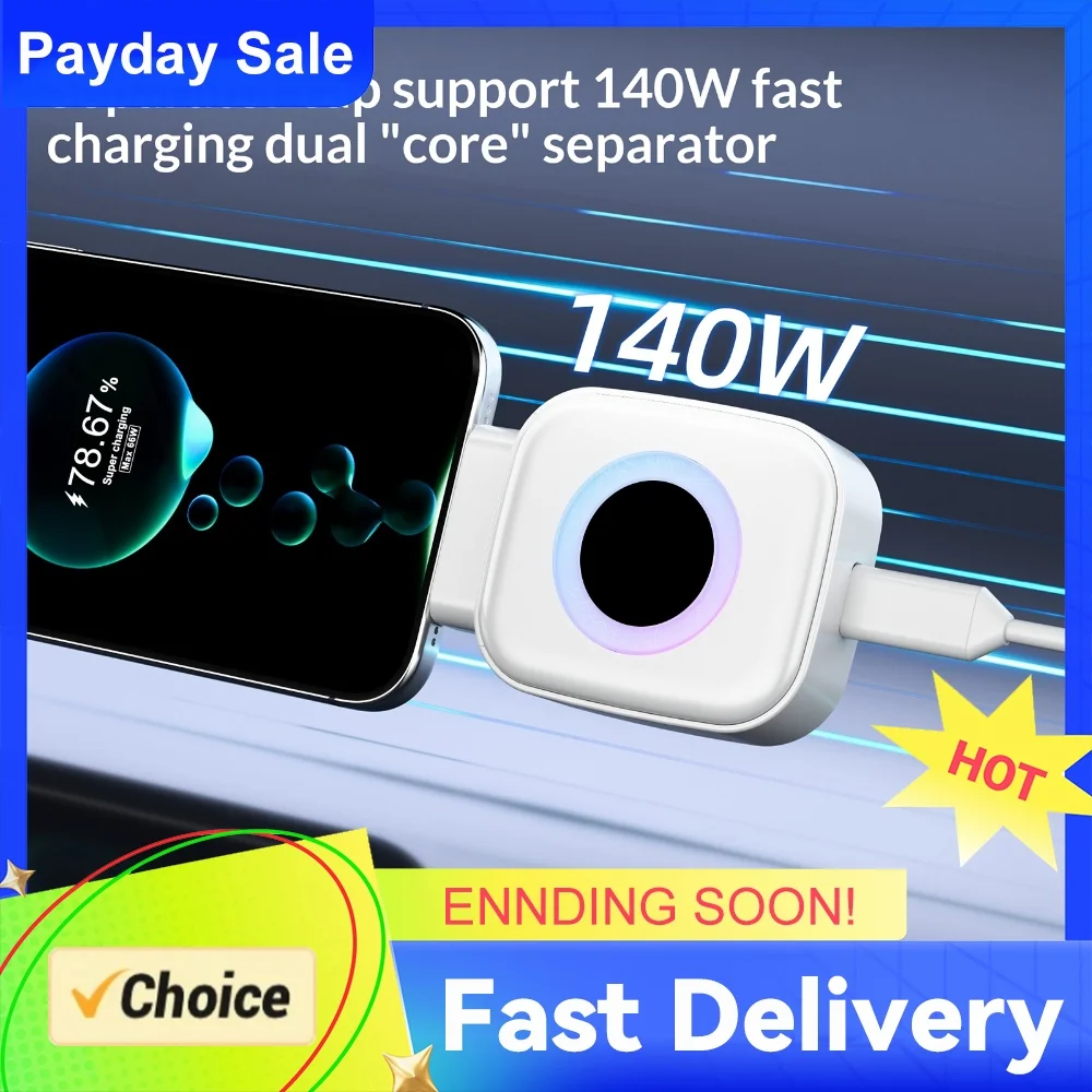 140W Type-C Fast Charging Data Cable Separator Anti-Overcharge Intelligent Auto Stop Separator for Home Office & Outdoor Travel