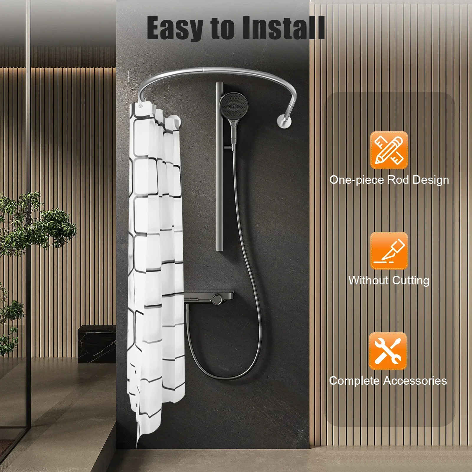 

U Shaped Shower Curtain Rod Stainless Steel Shower Curtain Rod Set Adjustable Curtain Bar For Bathroom