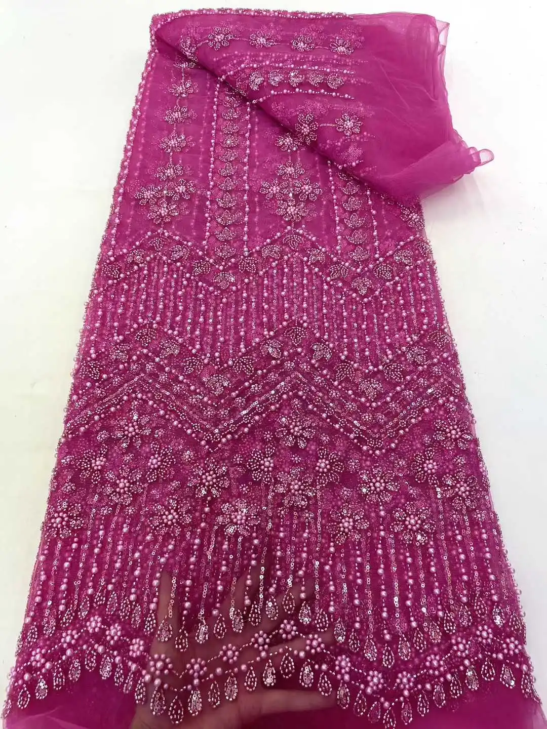 美しいナイジェリアのスパンコールパーティーレース、アフリカンビーズレース生地2025、高品質5ヤード、アフリカのフレンチチュールネットレース生地