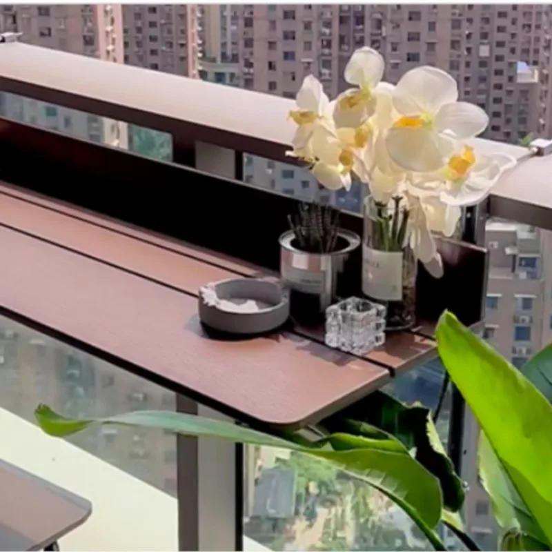 Balcony Railing Hanging Table Foldable Outdoor Bar Counter Portable Laptop Desk for Home Camping Balcony Use