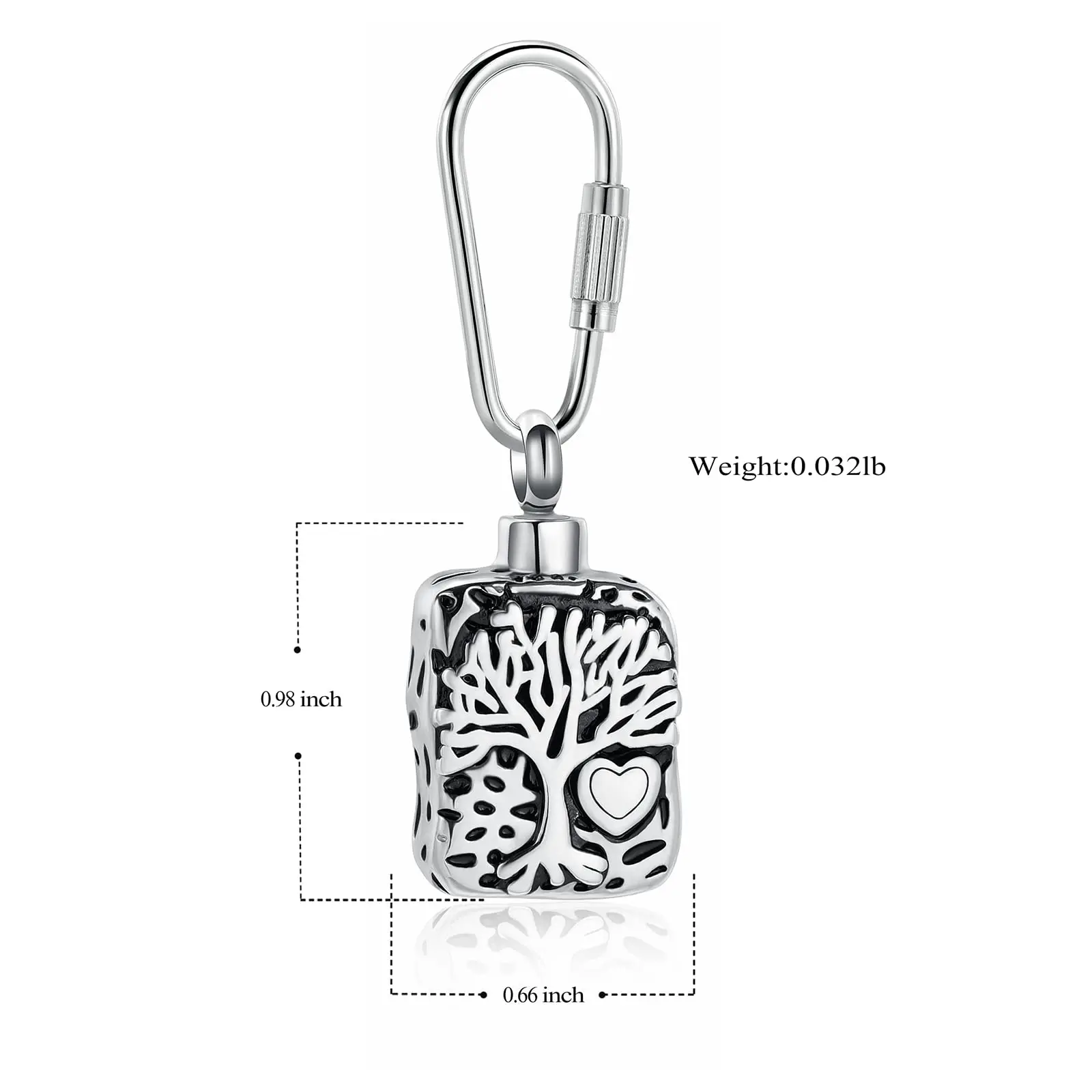 Wholesale Custom Tree of Life Ashes Urn Key Chain Square Shape Stainless Steel Tree of Life Ash Keepsake Cremation Keyring