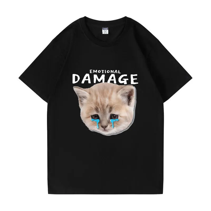 Emotional Damage Meme Cat T Shirt Fashion Casual Funny T-shirt Men Women's Retro Oversized O-Neck Cotton T Shirts Short Sleeve