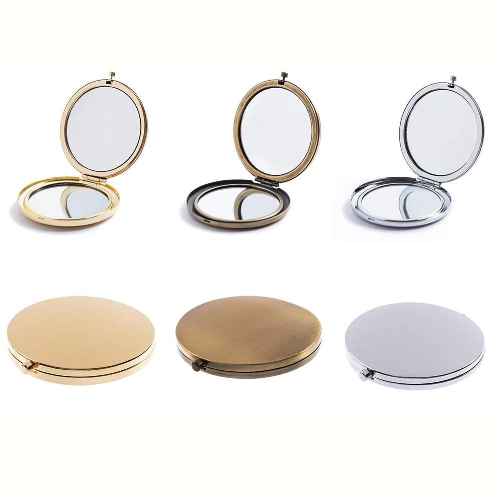 Cosmetic Magnifying Pocket Compact Double-Sided Folding High-Grade Round Metal Makeup Small Mirror Cricle For Purse Travel Ba