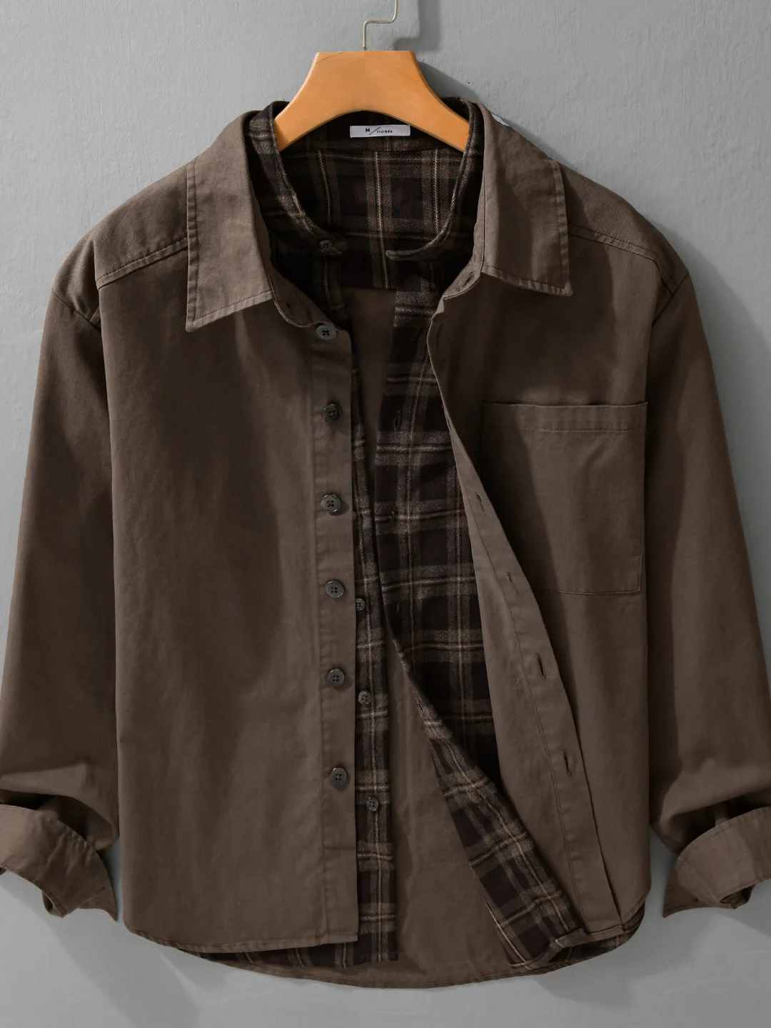 

American Sle Plaid irt Men's Long Sve Autumn New Retro Design Casual Outerwear False Two-Piece Loose Fit Pure Cotton