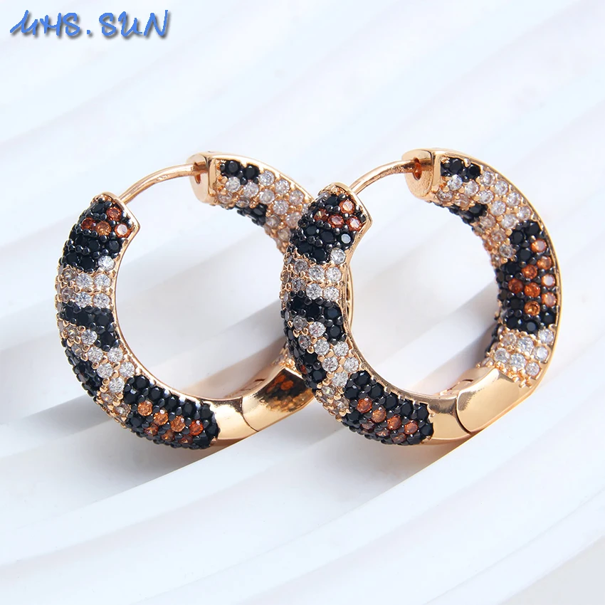 MHS.SUN Fashion Gold Plated Leopard Print Hoop Earrings Metal Copper Multicolored Zircon For Women Girls Gemstone Party Jewelry