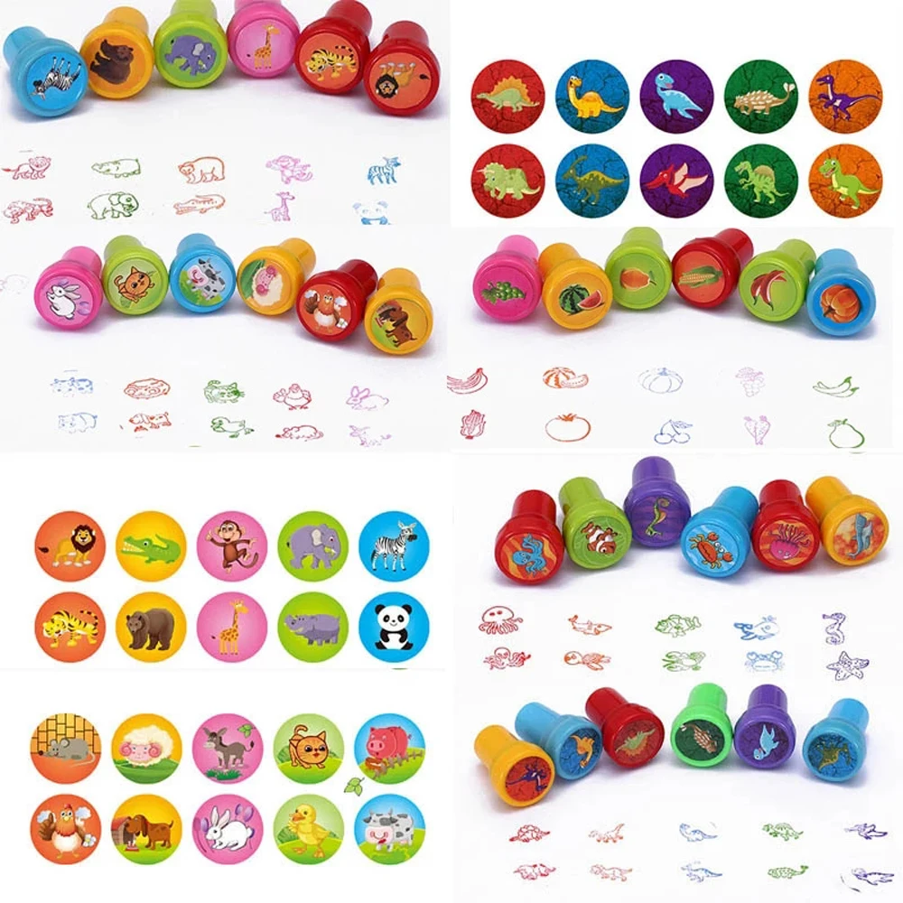 Timbres ronds en caoutchouc multicolores pour Scrapbooking, Scrapbook de récompense Panda, tampons de dinosaure, tampon de dessin animé