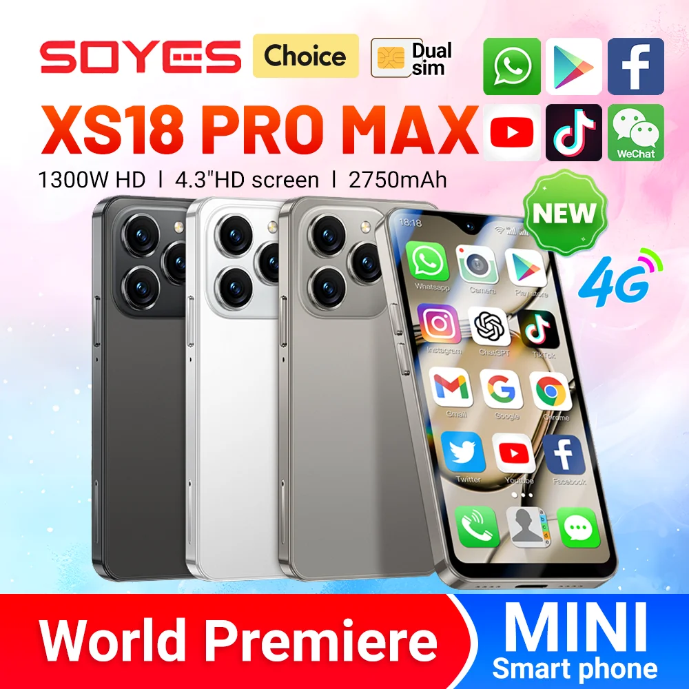 World Premiere SOYES XS18 Pro Max  Mini Smartphone 4G 4.3" Global Android8.1 With 2750mAh Battery Facial Recognition GPS Small