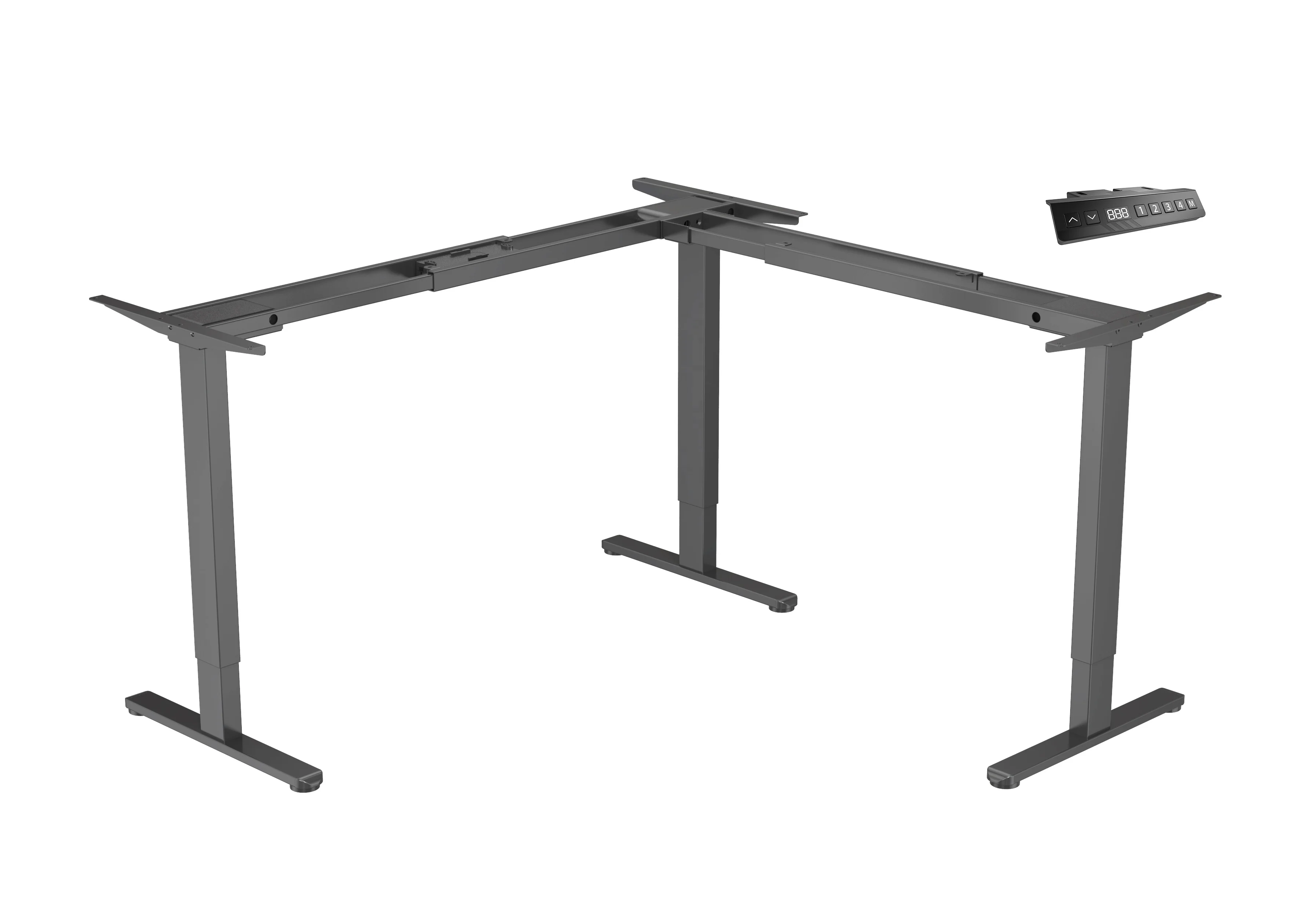 Contemporary Office Desk Electric Adjustable Frame Triple Motors Wide L-shaped Desktop 120kg Load Capacity