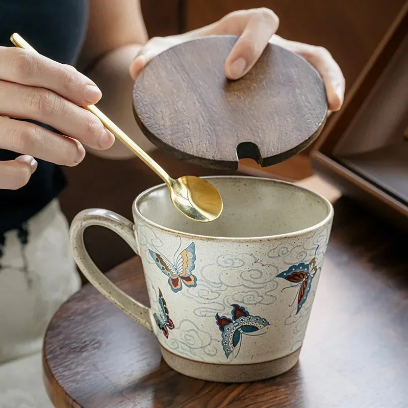 

CLLminimalist butterfly high-end sense mug coarse pottery coffee cup creative latte cup beautiful cup souvenir