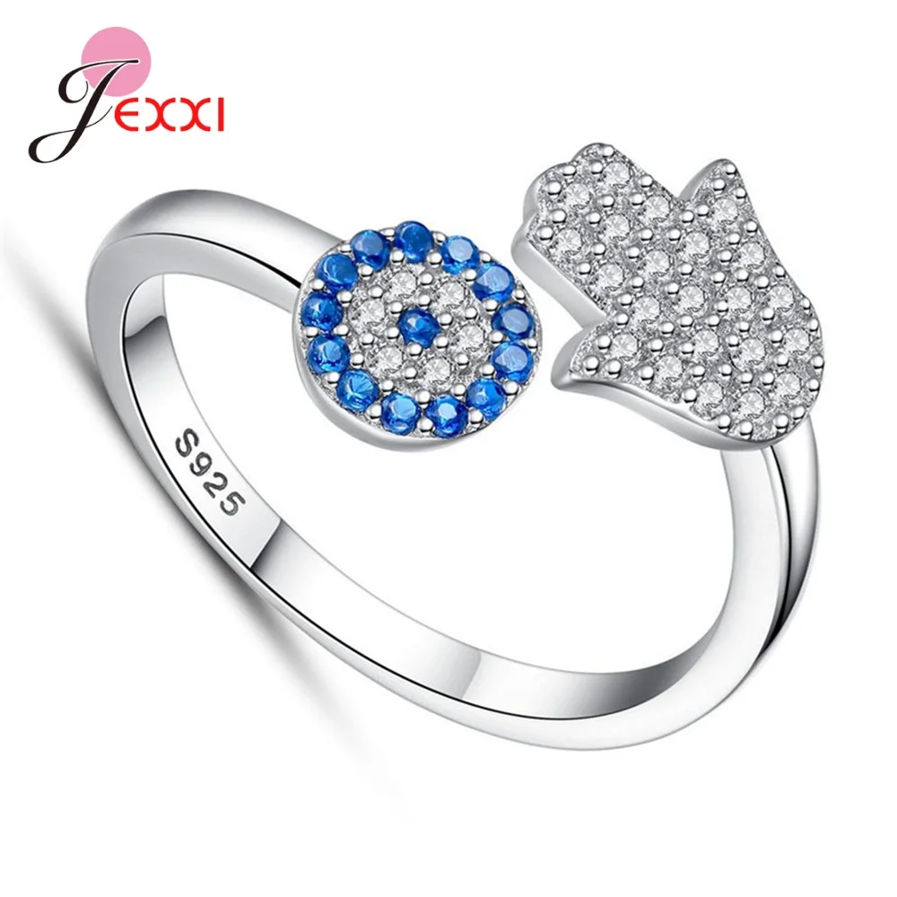 Popular Ring S925 Sterling Silver Jewelry AAA Cubic Zircon Evil Eye Palm Hand Opening Band Adjustable Size for Women Girls