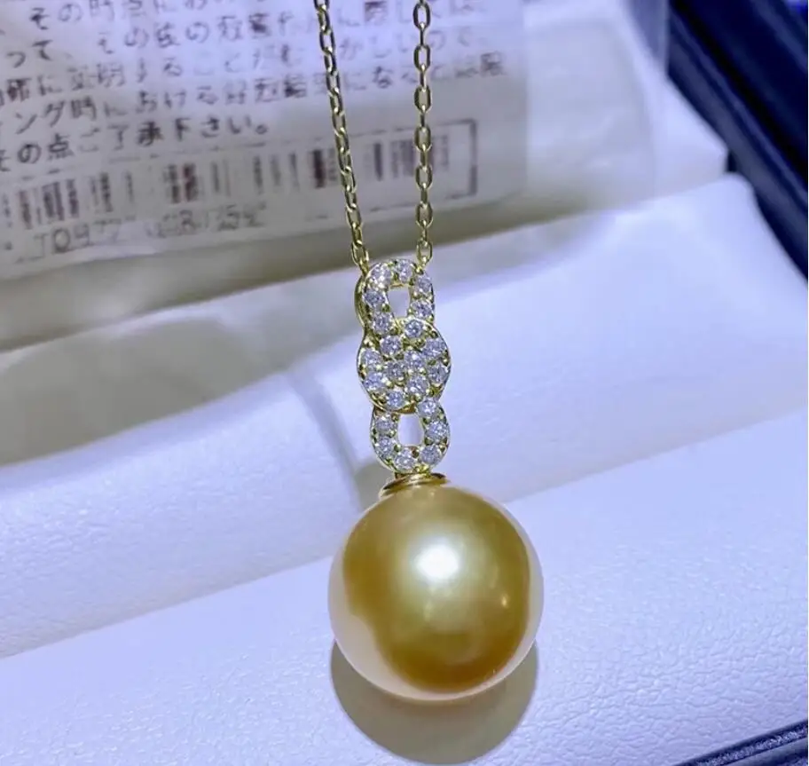 

Stunning 18" 10-11mm South Sea Round Gold Pearl Necklace Pendant 925s