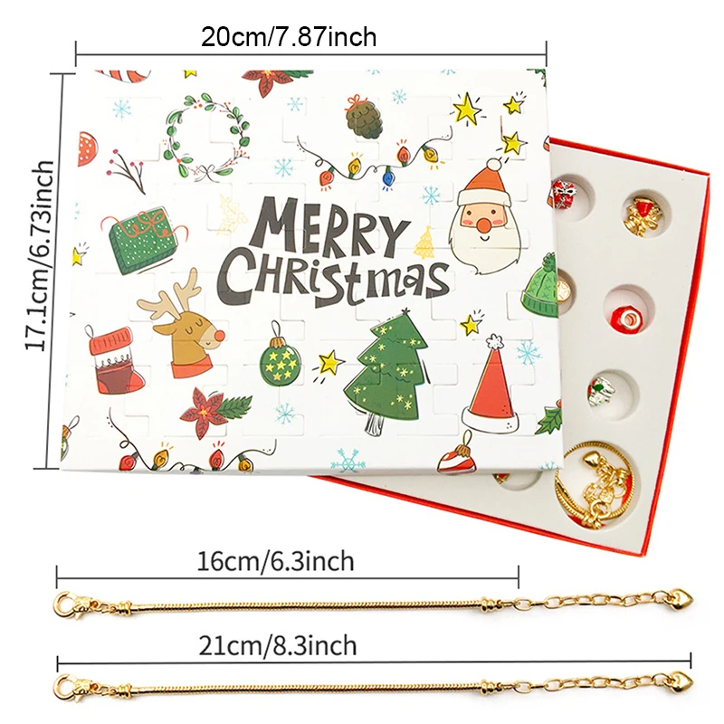 24 قطعة عيد الميلاد تحت عنوان قلادة قلادة العد التنازلي تقويم القدوم Bli-nd صندوق سوار ذاتي الصنع مفاجأة هدية صندوق لصياغة عطلة #6