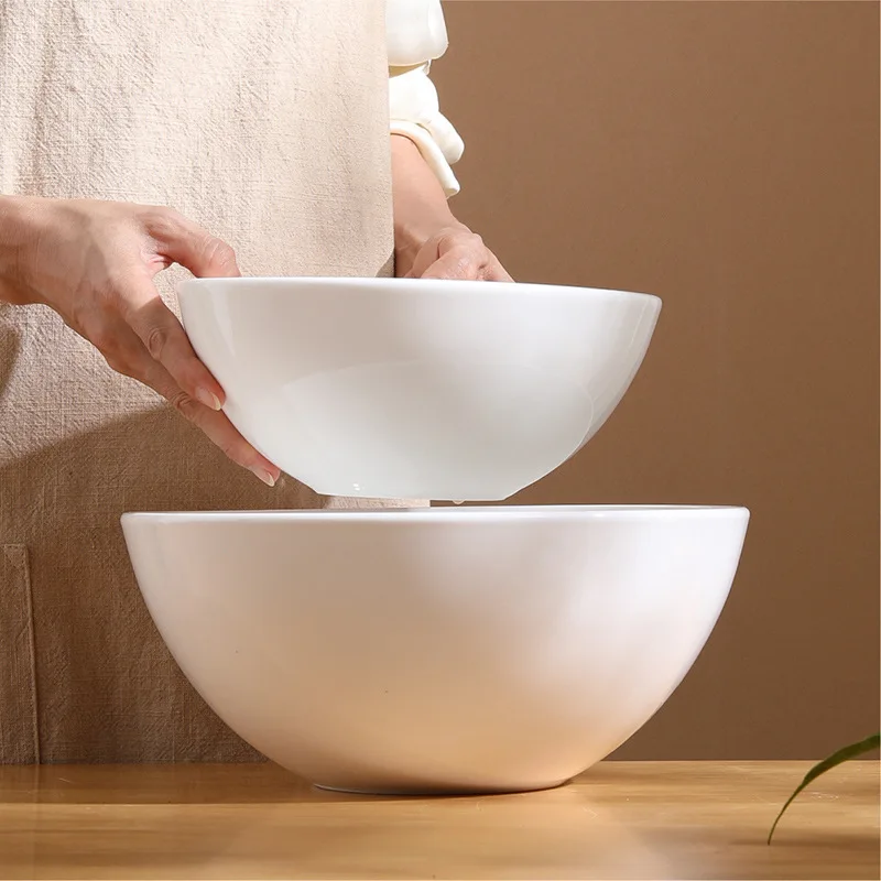 

Pure White Ceramic Bowls for Home, Big Salad Bowl, Single Nordic Creative Dish, Noodle Bowl, Personalized Deep Plate