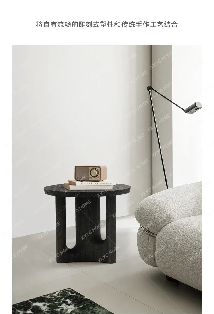 

Nordic minimalist living room sofa side few small apartment round solid wood small coffee table wabi-sabi wind
