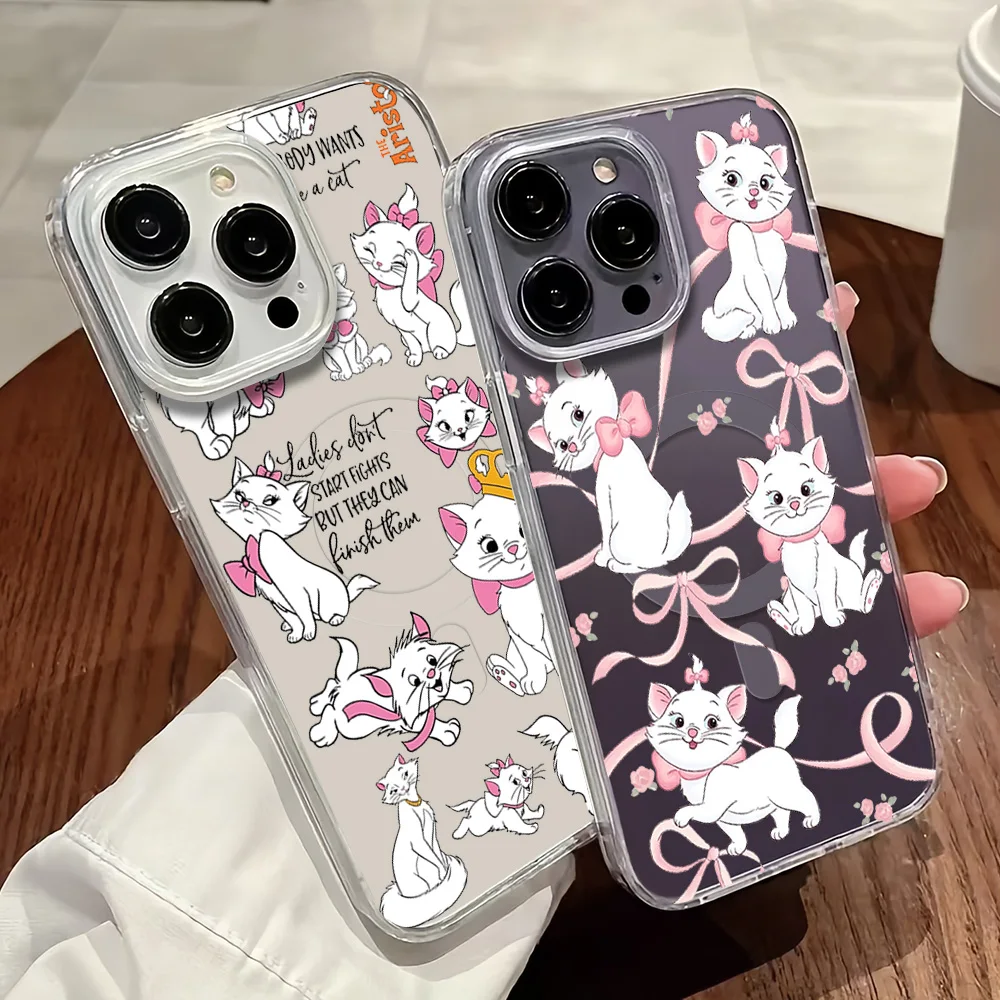 MINISO Cute M-Marie Cat For IPhone 16 15 14 13 12 11 Pro Max Plus Transparent Magnetic Suction Phone Case