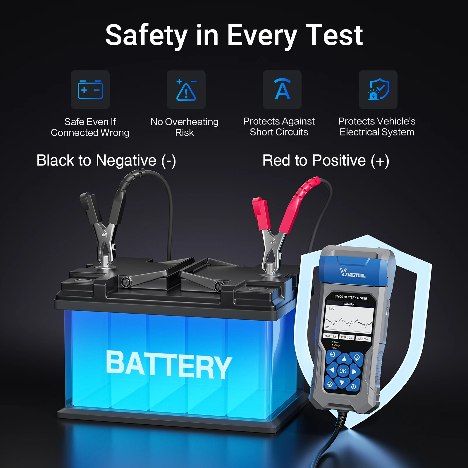 VDIAGTOOL BT600 Car Battery Tester with Printer Lithium Battery Alternator Tester 6-24V Auto Charging Cranking System Analyzer view 6