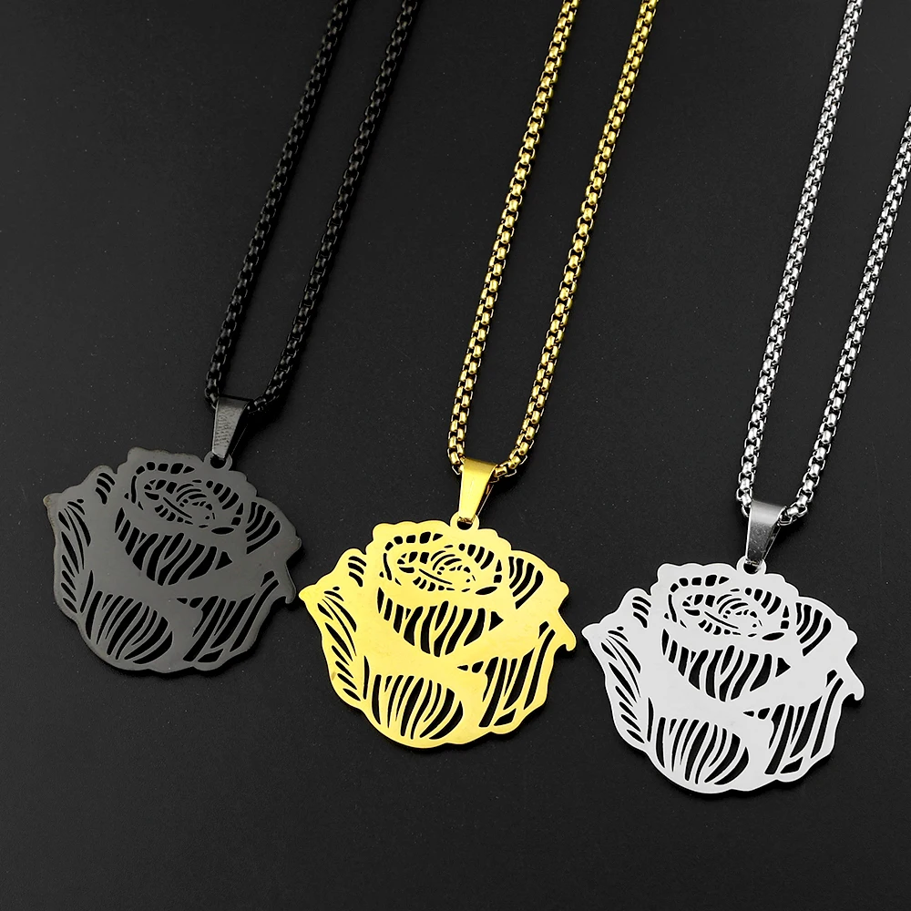 Romantische Rosenblüten-Anhänger-Halskette für Damen und Herren, Edelstahl, schwarz, Liebe, Mode, Party, Goth, Femboy, Kette, Schmuck, Geschenke – Detail 7