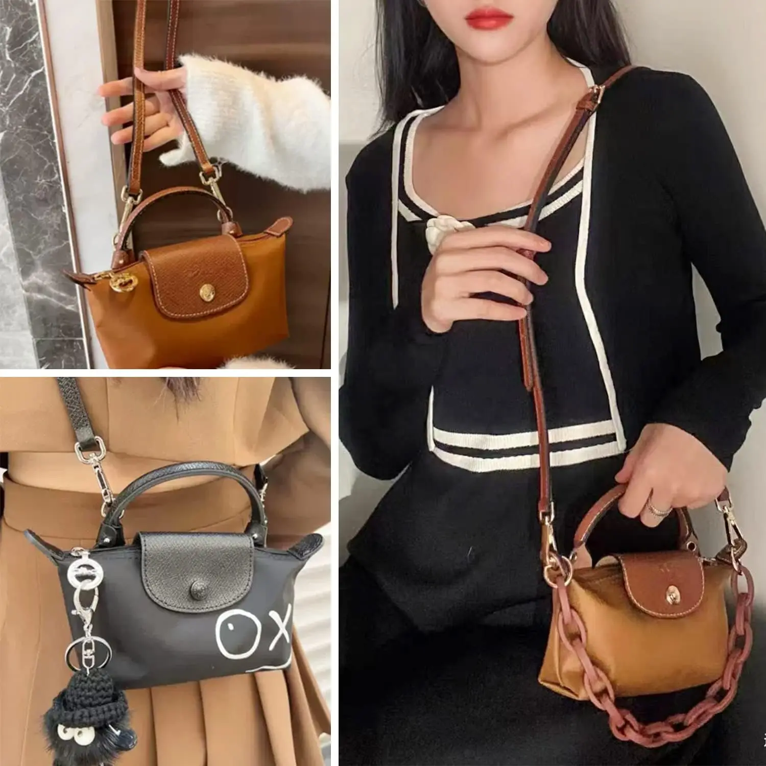 Correias de ombro em couro genuíno para Longchamp Mini Bag, acessórios de conversão crossbody sem soco ajustável, bolsas novas