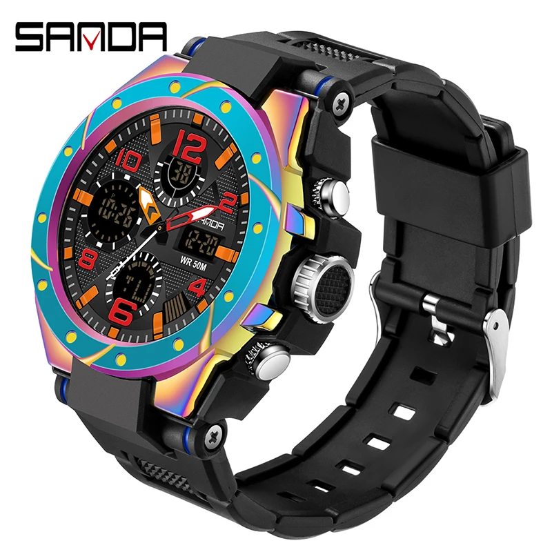 SANDA Mannen Militaire Horloge 50 m Waterdicht Horloge LED Quartz Klok Mannelijke relogios masculino Digitale Sport heren Horloges 6008