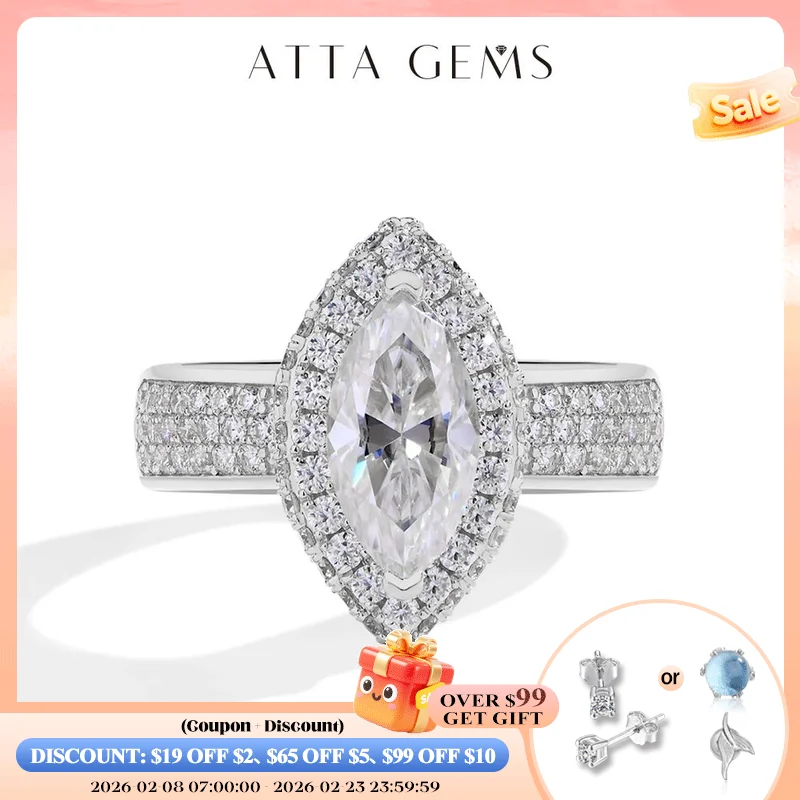 

ATTAGEMS Marquise 2CT Moissanite Rings for Women 12*6mm D Color Diamond Real 925 Sterling Silver Luxury Anniversary Jewelry Gift