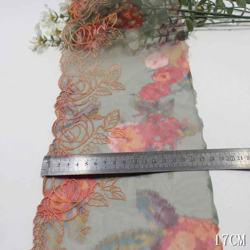 30Yards Floral Print Embroidered Lace Trim Mesh Clothes Accessory Lingerie Bra Wedding Dress Sewing Fabrics