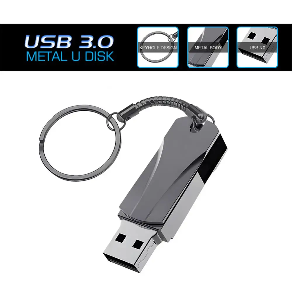 Pen Drive 2TB 1TB, memori portabel tahan air USB 3.0 transmisi Data logam Flash Drive dengan gantungan kunci gratis