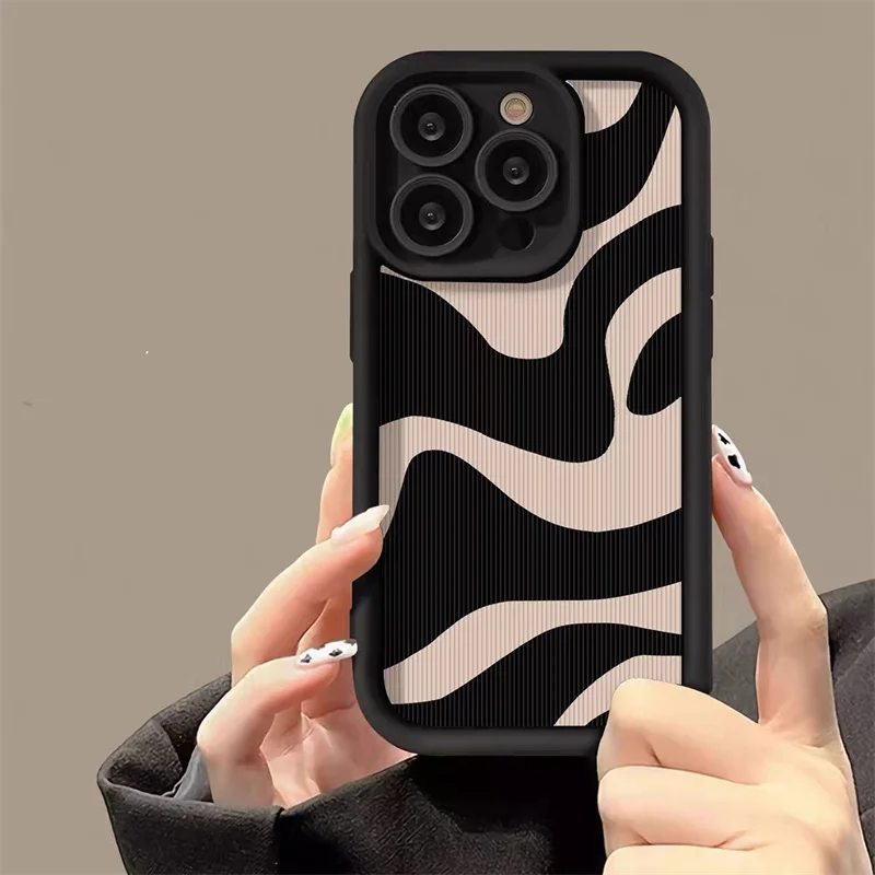 Fashion Zebra Stripes Lattice Pattern Case For iPhone 11 12 13 14 15 16 Pro Max X XR XS Max 7 8Plus Camera Protection Soft Cover