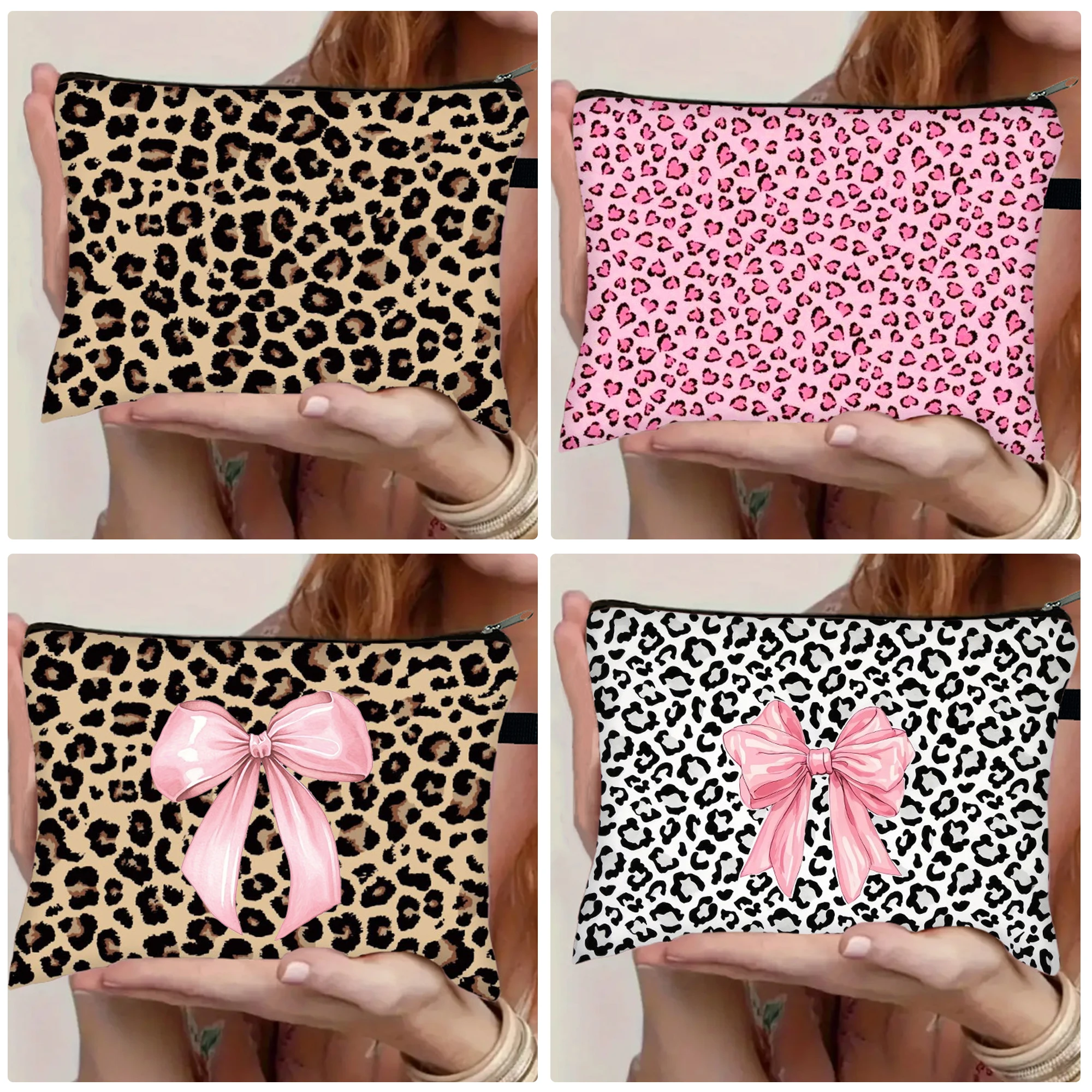 

Leopard Purse Bow Mini Cheetah Makeup Handbag Small Canvas Retro Animal Print Bag Alt Chic for Daily Outings Cosmetics
