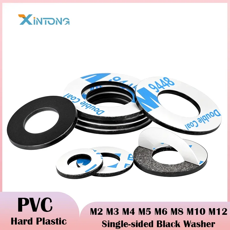 Hard Plastic PVC Black Washer M2 M3 M4 M5 M6 M8 M10 M12 Single-sided Adhesive Round Flat Pad Insulating Ring Spacer Flat Washer