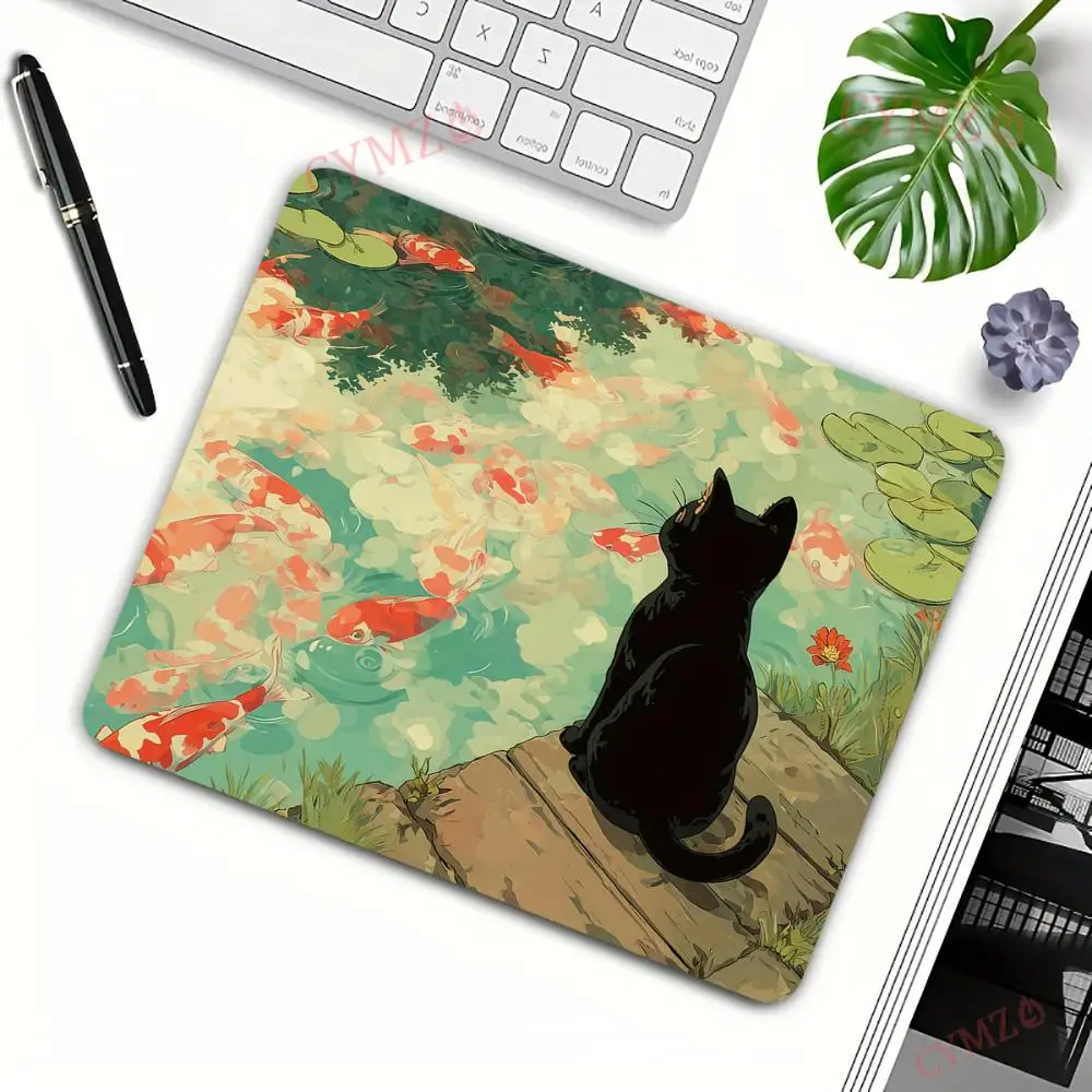 Green Kawaii Illustration Cute Anime Small Mouse Pad Desk Mat Gaming Pad Non-Slip Durable Stitched Edge Computer Office Mousepad