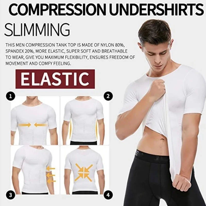 BurVogue Mens Slimming Body Shaper Seamless Compression Shirt Tummy Control Slimmer Shapewear Gynecomastia Undershirt