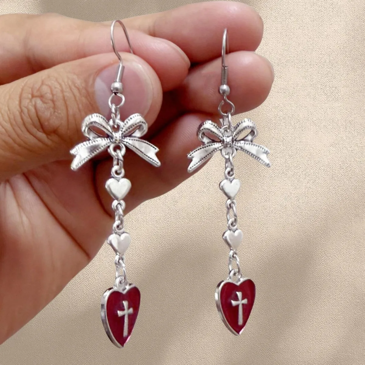 Anillos para los oídos Arco Corazón Negro Rojo Pendientes góticos Pendientes Aretes Colgantes Pendientes Tous Joyería