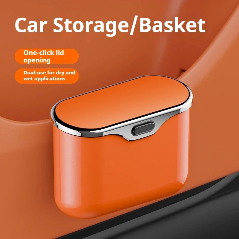 Multifunctional Clip‑on Hanging Car Trash Can Press Lid Wet Dry Storage Bin Vehicle Interior Organizer Auto Interior Accessories
