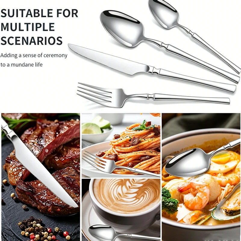 5/6Pcs stainless steel small waisted tableware, knives, forks and spoons, suitable for restaurants, hotels and restaurants.