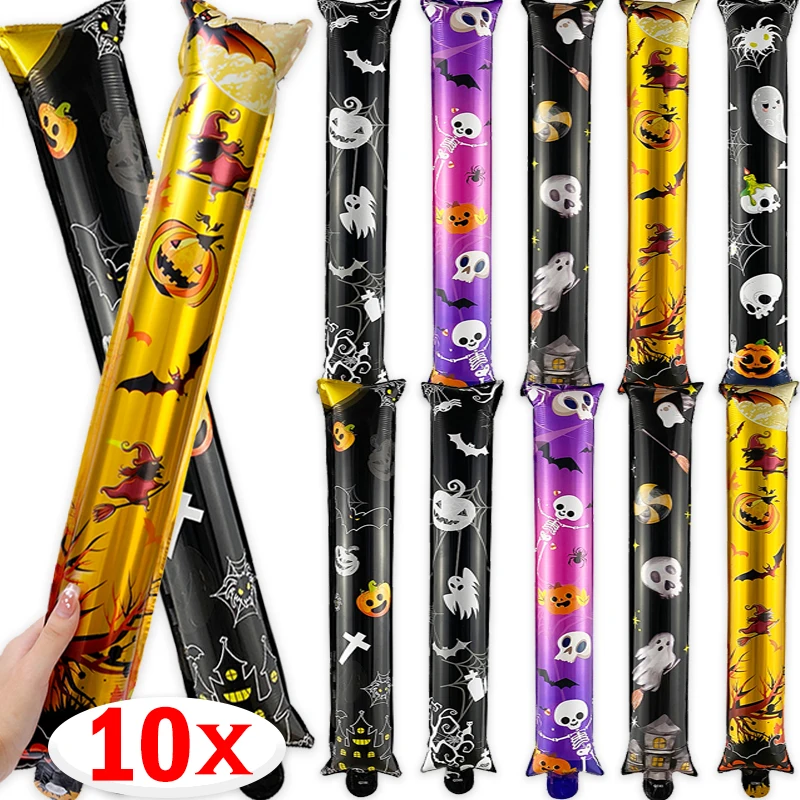 Halloween Blow Stick Balloon Toy Long Black Skull Spider Ghost Balloon Stick Halloween Party Decorations Children's Party Toys